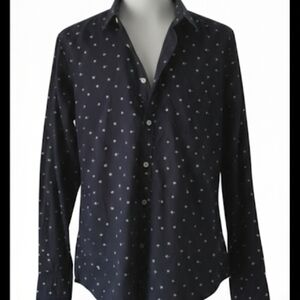 Aeropostale Women's Medium Navy Blue Button Down Patterned Long Sleeve Shirt